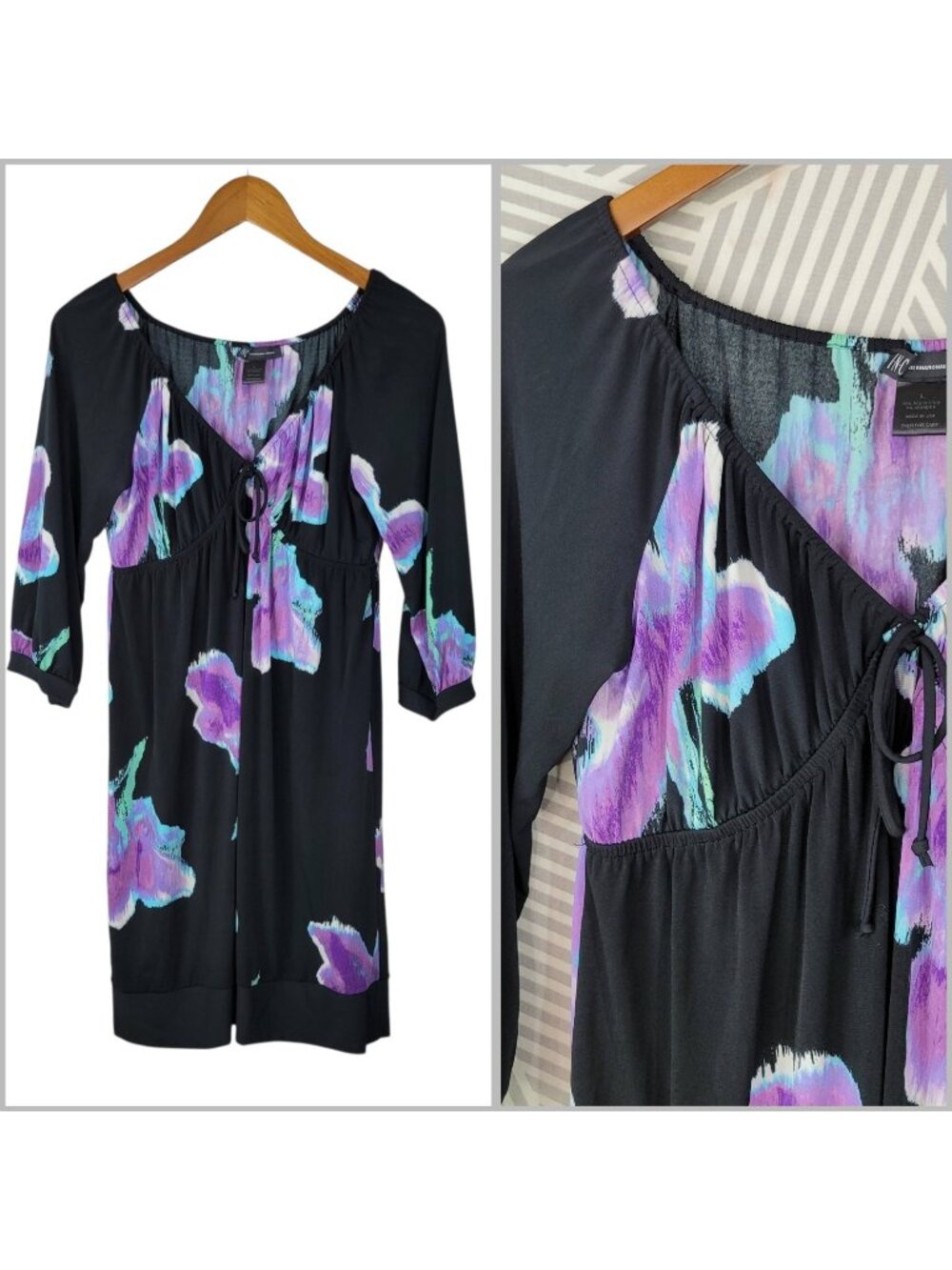Vintage Y2K INC Dress Size Large Stretch Party Career Knee Length Purple Black